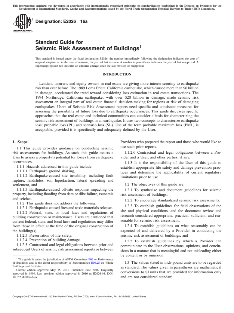 ASTM E2026-16a - Standard Guide for Seismic Risk Assessment of Buildings