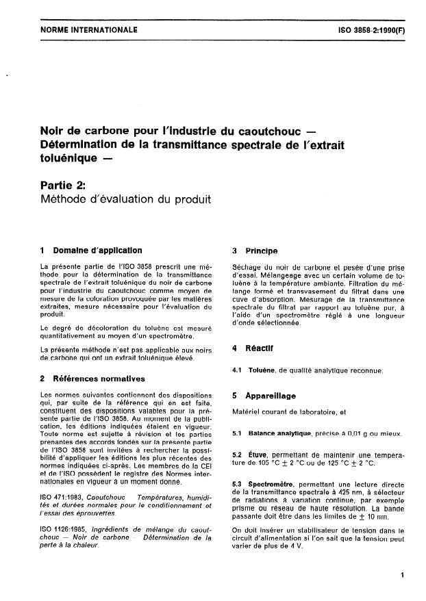 ISO 3858-2:1990 - Noir de carbone pour l'industrie du caoutchouc -- Détermination de la transmittance spectrale de l'extrait toluénique