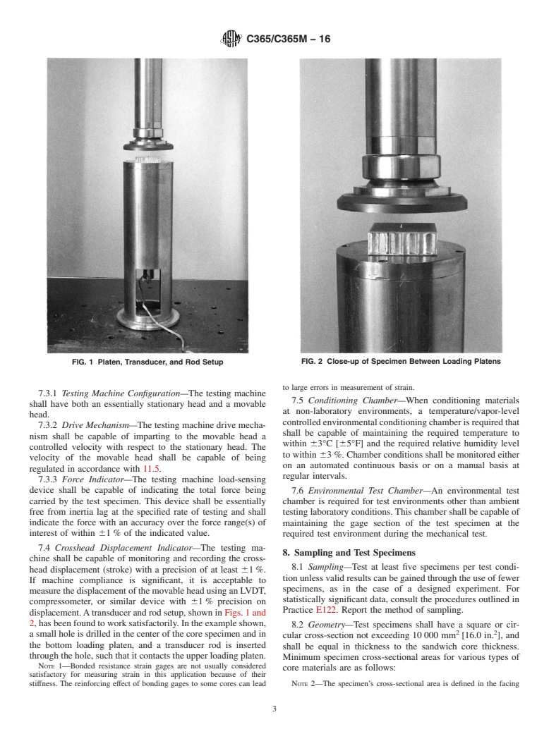 ASTM C365/C365M-16 - Standard Test Method for  Flatwise Compressive Properties of Sandwich Cores