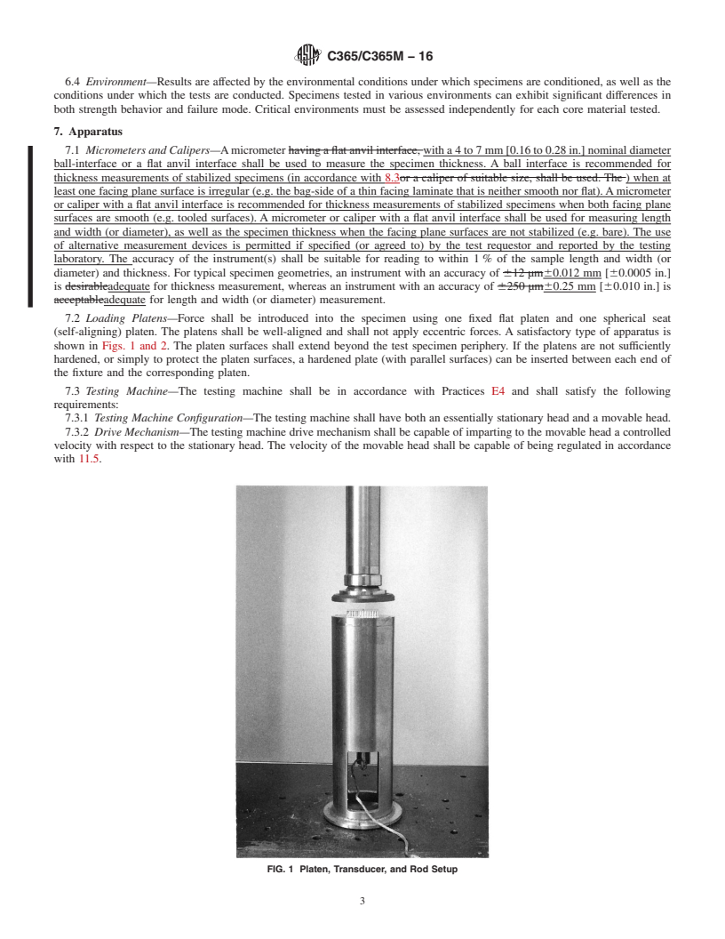 REDLINE ASTM C365/C365M-16 - Standard Test Method for  Flatwise Compressive Properties of Sandwich Cores