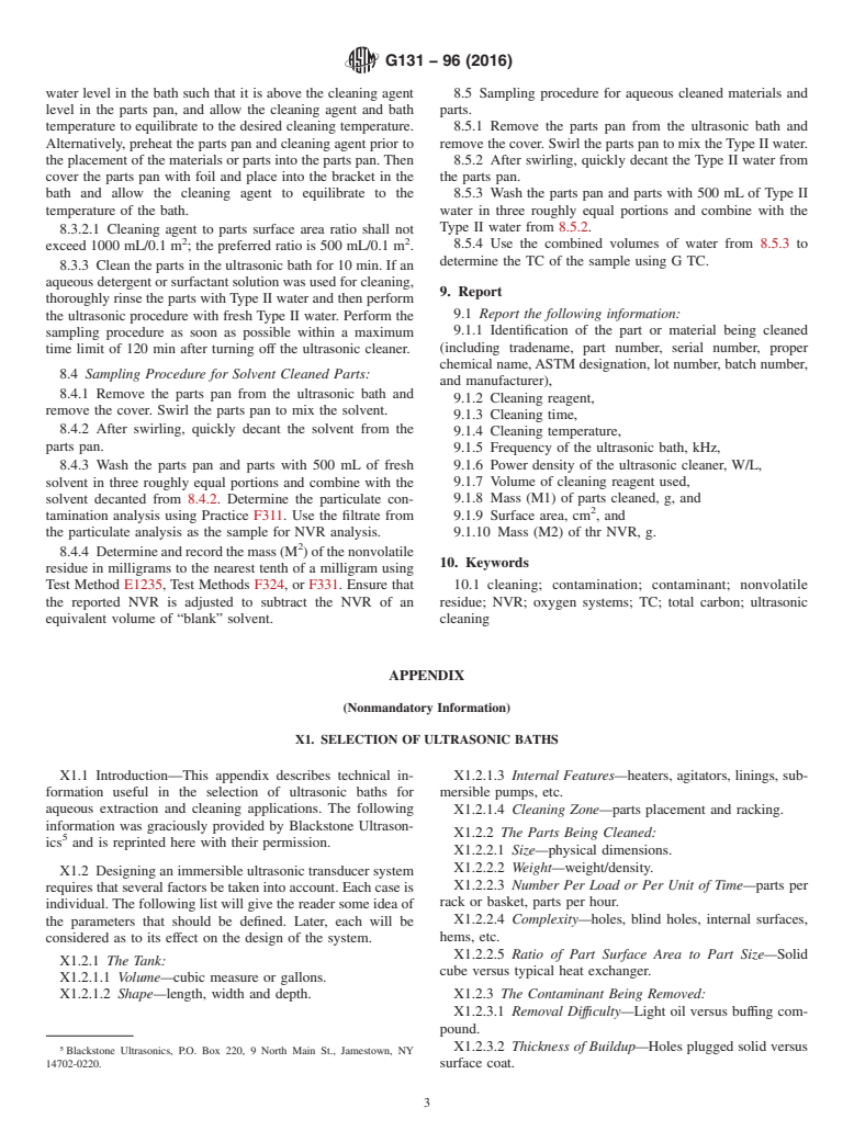 ASTM G131-96(2016) - Standard Practice for  Cleaning of Materials and Components by Ultrasonic Techniques