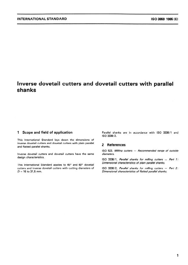 ISO 3859:1985 - Inverse dovetail cutters and dovetail cutters with parallel shanks