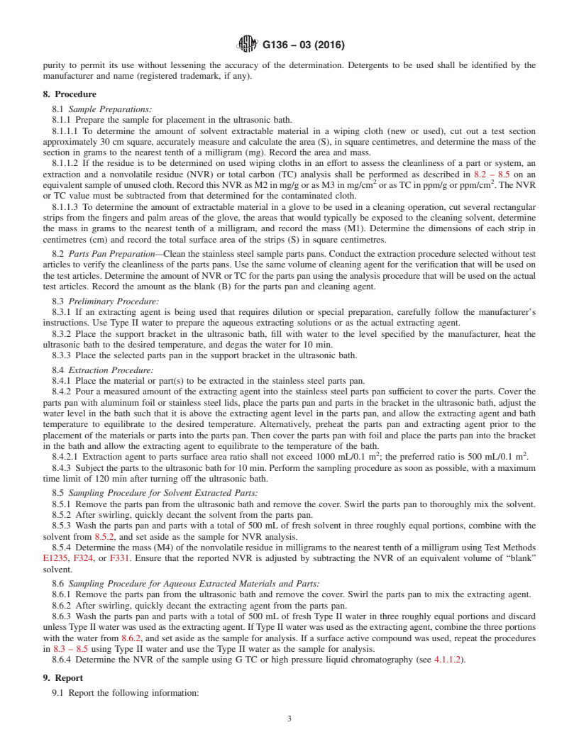 REDLINE ASTM G136-03(2016) - Standard Practice for  Determination of Soluble Residual Contaminants in Materials  by Ultrasonic Extraction