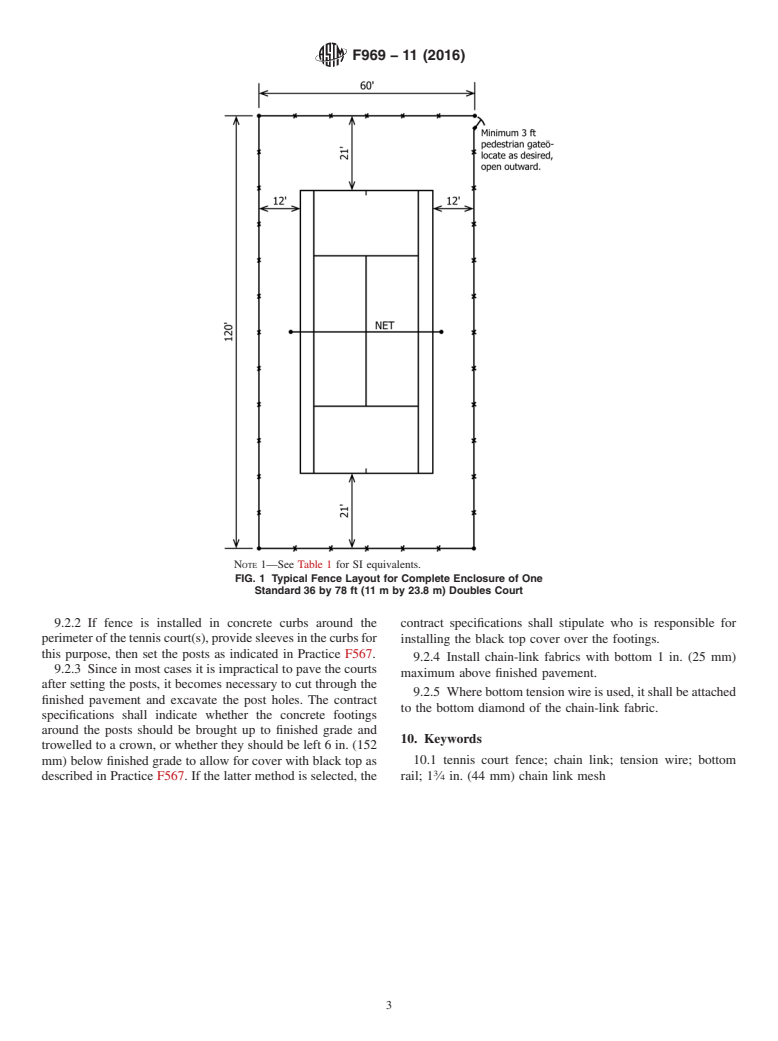 ASTM F969-11(2016) - Standard Practice for  Construction of Chain-Link Tennis Court Fence