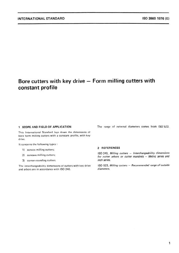 ISO 3860:1976 - Bore cutters with key drive -- Form milling cutters with constant profile