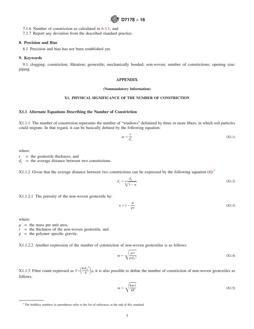 REDLINE ASTM D7178-16 - Standard Practice for  Determining the Number of Constrictions &#x201c;<emph type="bdit"  >m</emph>&#x201d; of Non-Woven Geotextiles as a Complementary Filtration   Property