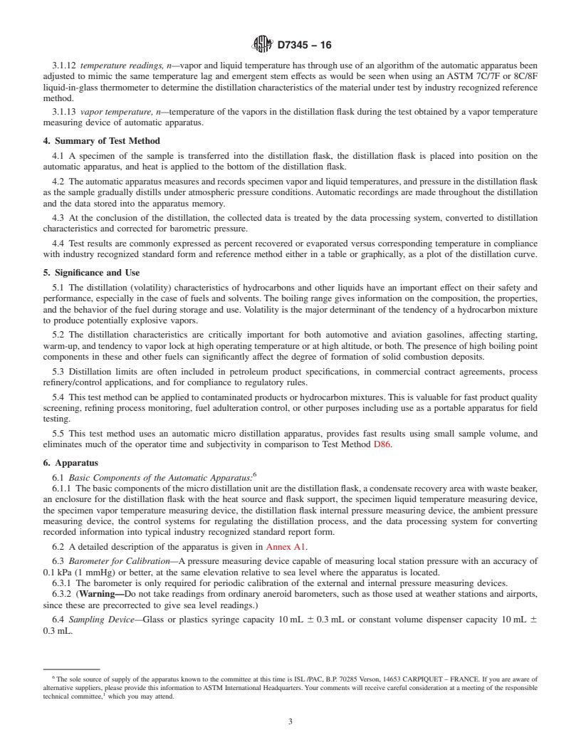 REDLINE ASTM D7345-16 - Standard Test Method for  Distillation of Petroleum Products and Liquid Fuels at Atmospheric  Pressure (Micro Distillation Method)