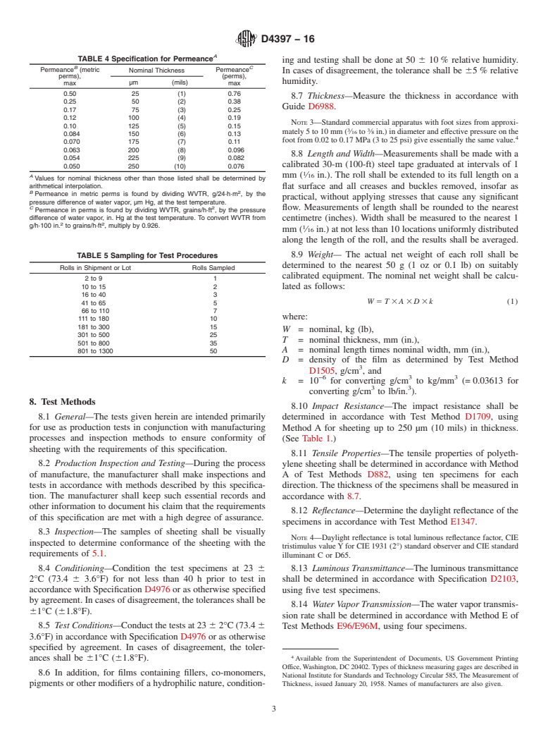 ASTM D4397-16 - Standard Specification for Polyethylene Sheeting for Construction, Industrial, and Agricultural  Applications