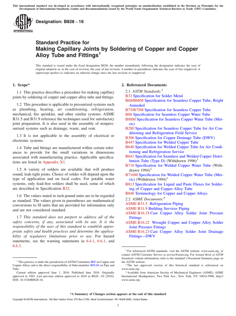 ASTM B828-16 - Standard Practice for Making Capillary Joints by Soldering of Copper and Copper Alloy  Tube and Fittings