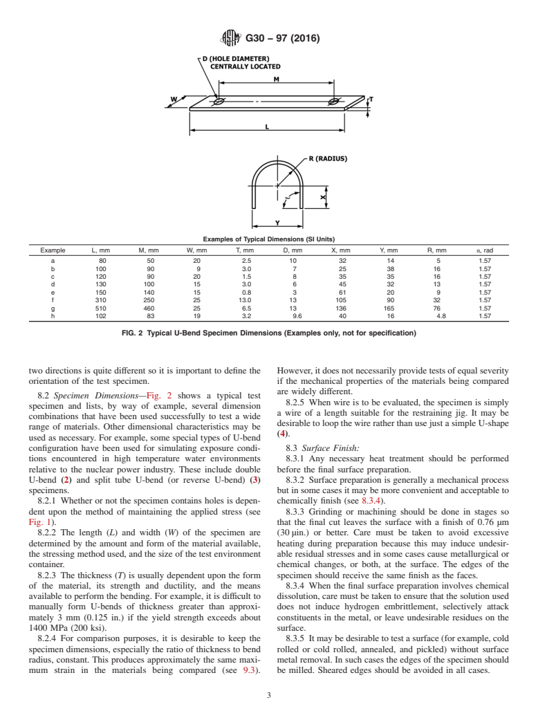 ASTM G30-97(2016) - Standard Practice for  Making and Using U-Bend Stress-Corrosion Test Specimens