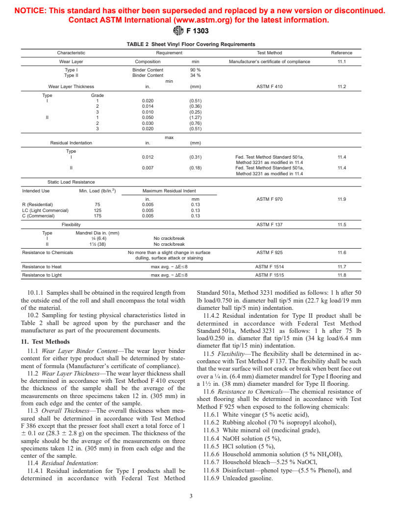 ASTM F1303-99 - Standard Specification for Sheet Vinyl Floor Covering ...