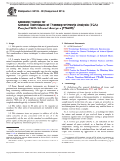 ASTM E2105-00(2016) ASTM E2105-00(2016) - Standard Practice for General Techniques of Thermogravimetric Analysis (TGA) Coupled With Infrared Analysis (TGA/IR) - Page 1 preview