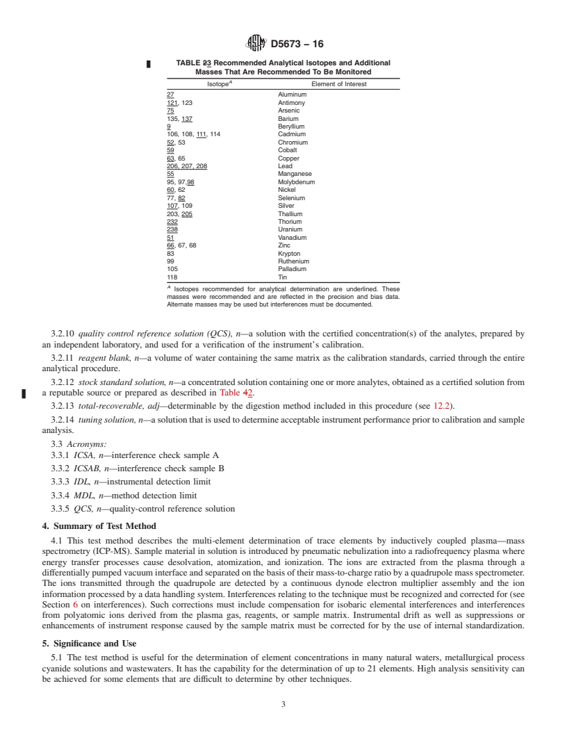 REDLINE ASTM D5673-16 - Standard Test Method for  Elements in Water by Inductively Coupled Plasma&#x2014;Mass   Spectrometry