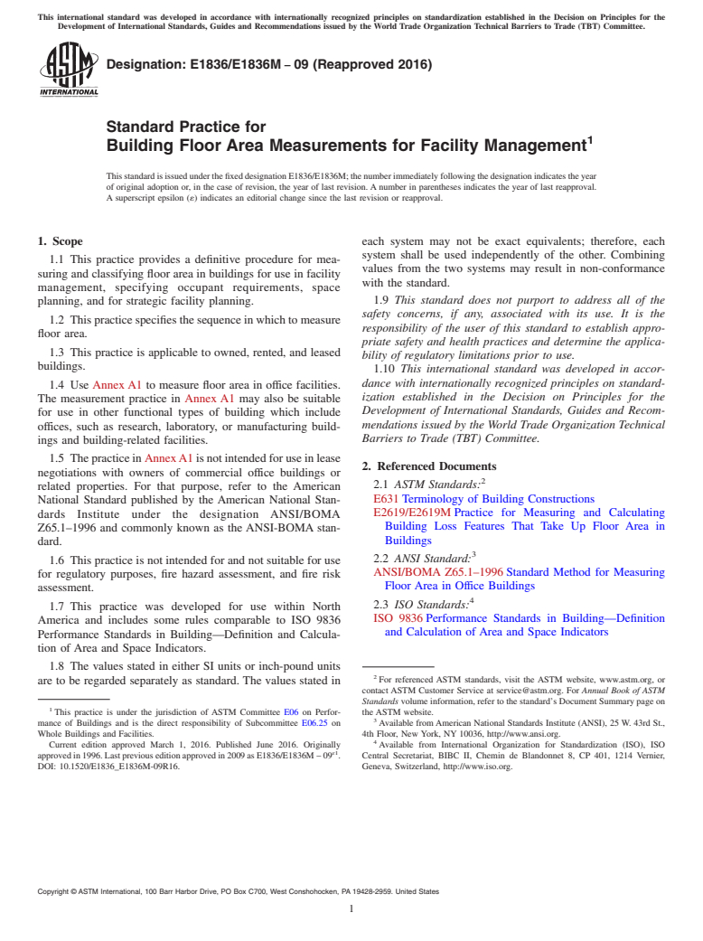 ASTM E1836/E1836M-09(2016) - Standard Practice for Building Floor Area Measurements for Facility Management