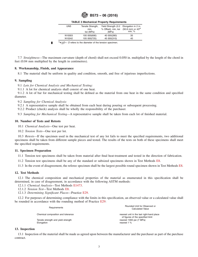 REDLINE ASTM B573-06(2016) - Standard Specification for Nickel-Molybdenum-Chromium-Iron Alloys (UNS N10003, N10242)  Rod