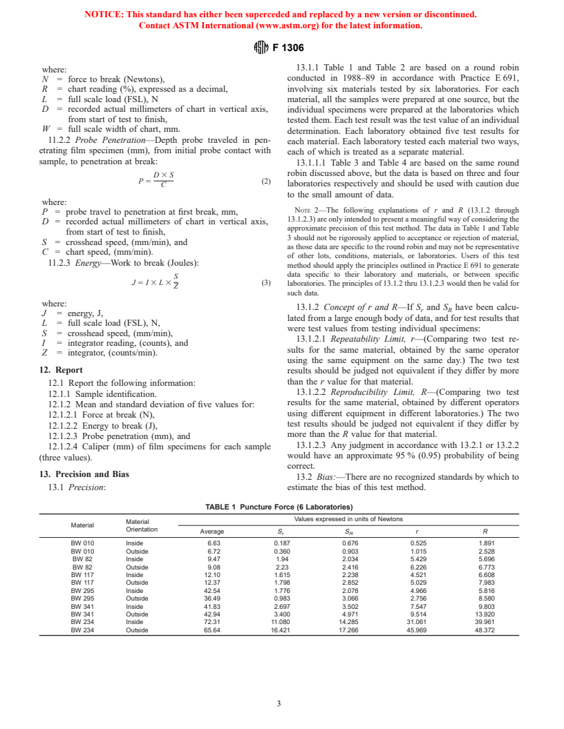 ASTM F1306-90(1998) - Standard Test Method for Slow Rate Penetration Resistance of Flexible Barrier Films and Laminates