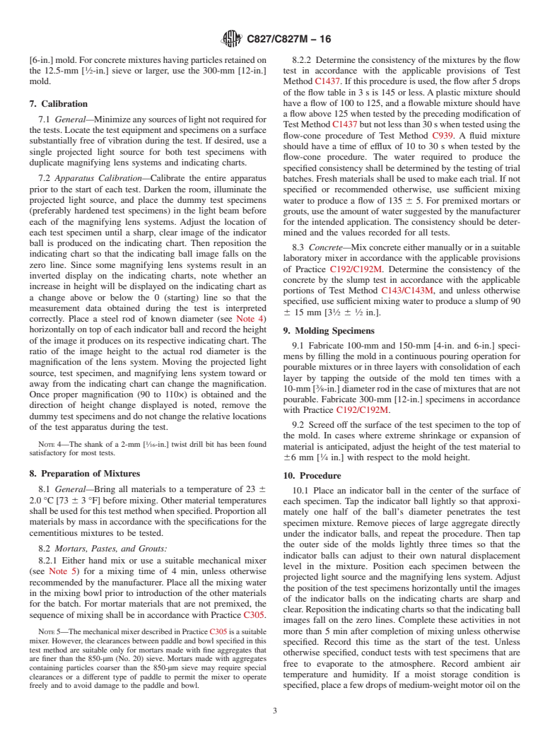 ASTM C827/C827M-16 - Standard Test Method for  Change in Height at Early Ages of Cylindrical Specimens of  Cementitious Mixtures