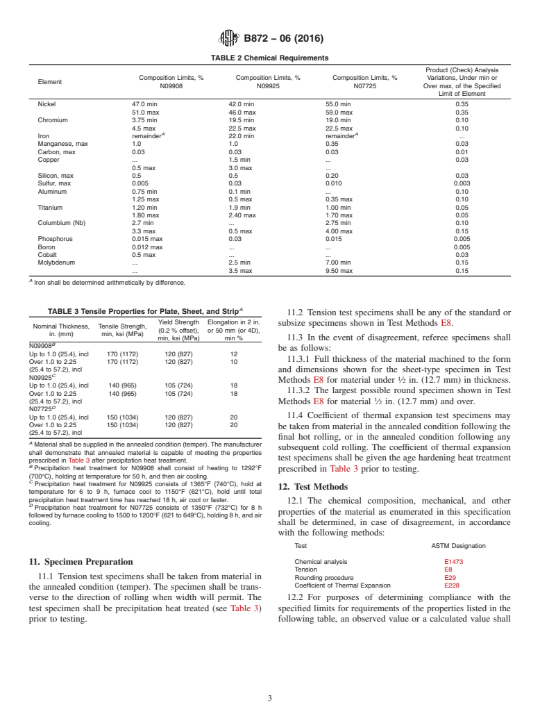 ASTM B872-06(2016) - Standard Specification for Precipitation-Hardening Nickel Alloys Plate, Sheet, and Strip