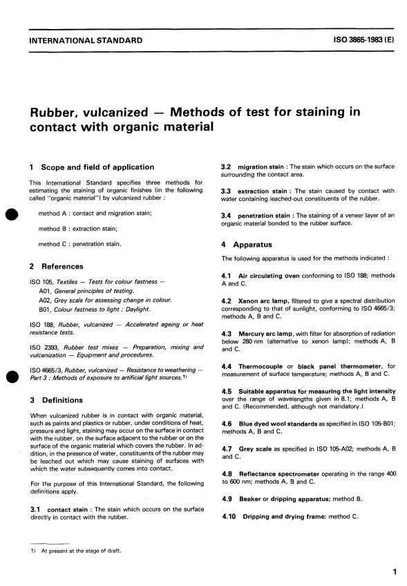 ISO 3865:1983 - Rubber, vulcanized - Methods of test for staining in contact with organic material