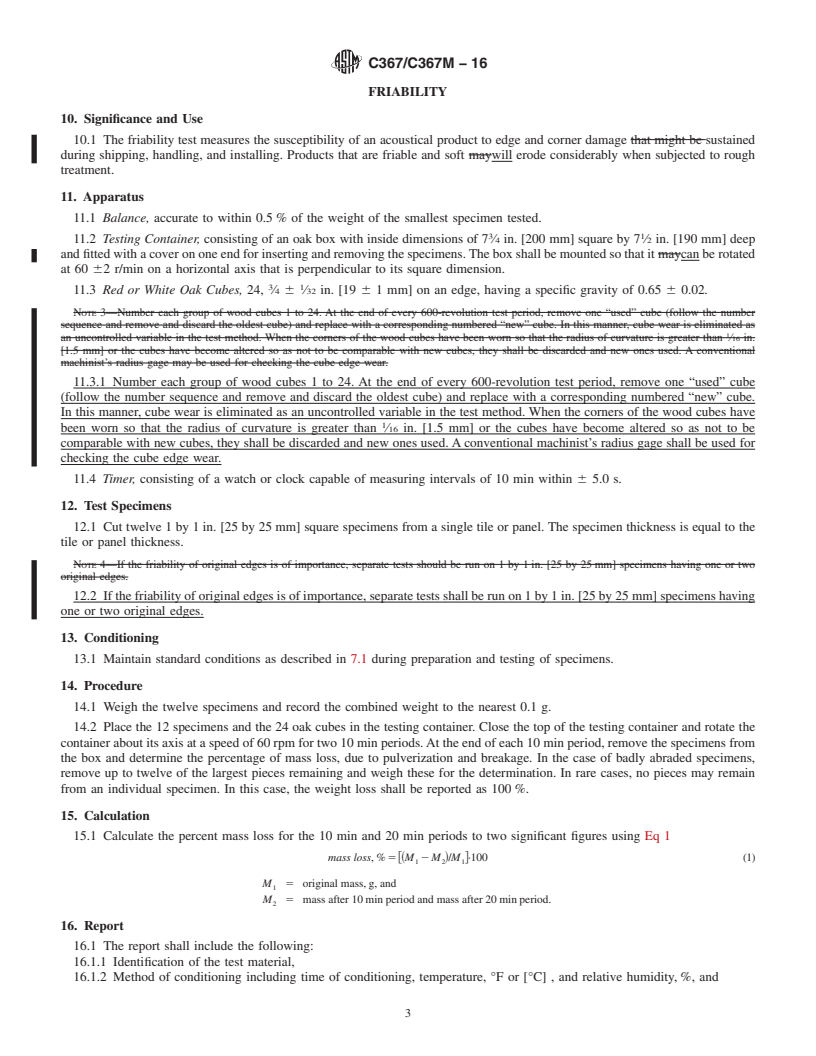 REDLINE ASTM C367/C367M-16 - Standard Test Methods for Strength Properties of Prefabricated Architectural Acoustical  Tile or Lay-In Ceiling Panels