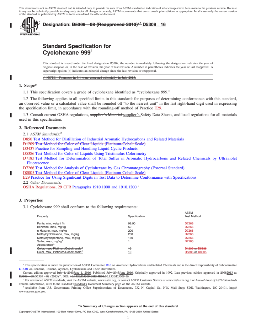REDLINE ASTM D5309-16 - Standard Specification for Cyclohexane 999