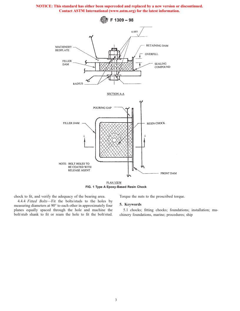 ASTM F1309-98 - Standard Practice for Installation Procedures for Fitting Chocks to Marine Machinery Foundations