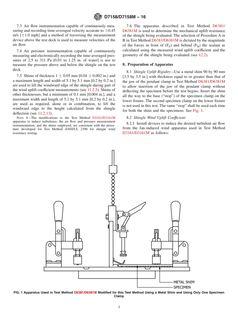 ASTM D7158/D7158M-16 - Standard Test Method for  Wind Resistance of Asphalt Shingles (Uplift Force/Uplift  Resistance   Method)