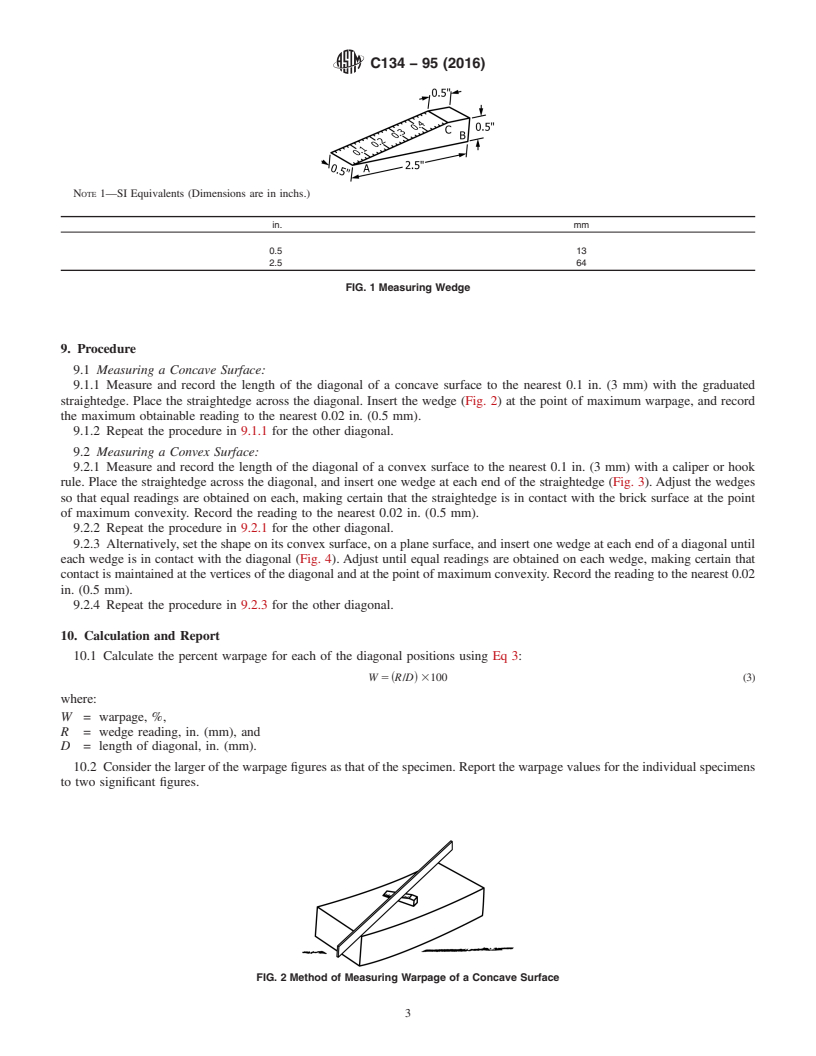 REDLINE ASTM C134-95(2016) - Standard Test Methods for Size, Dimensional Measurements, and Bulk Density of Refractory   Brick and Insulating Firebrick