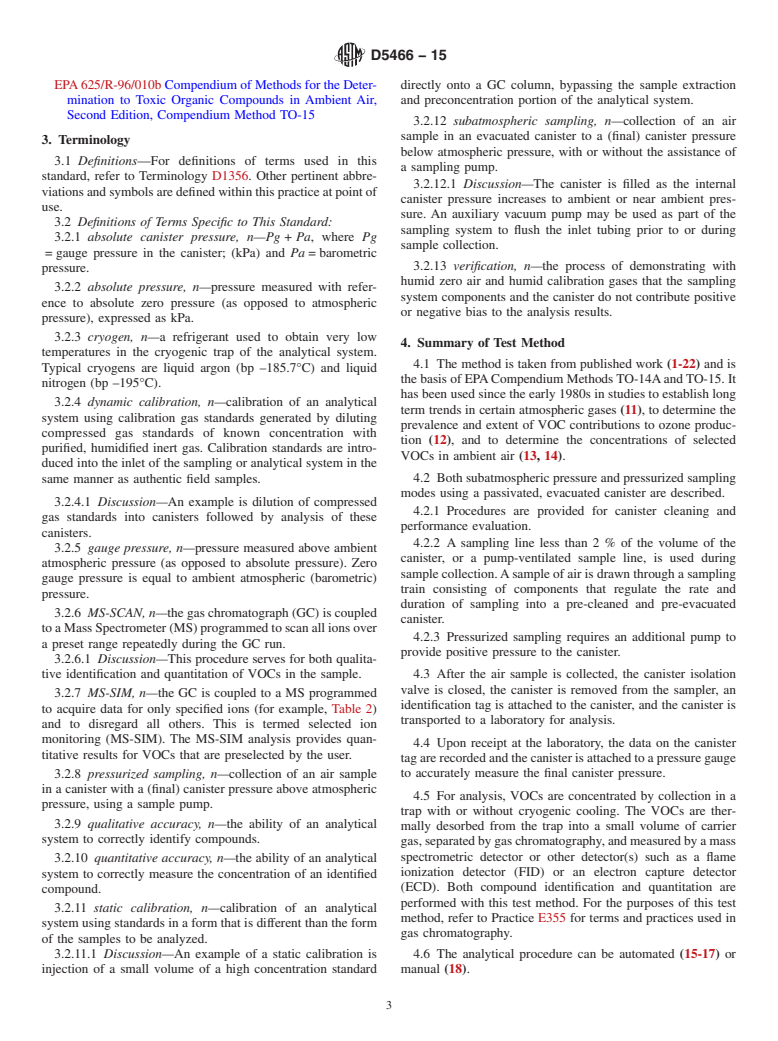 ASTM D5466-15 - Standard Test Method for  Determination of Volatile Organic Compounds in Atmospheres (Canister Sampling Methodology)