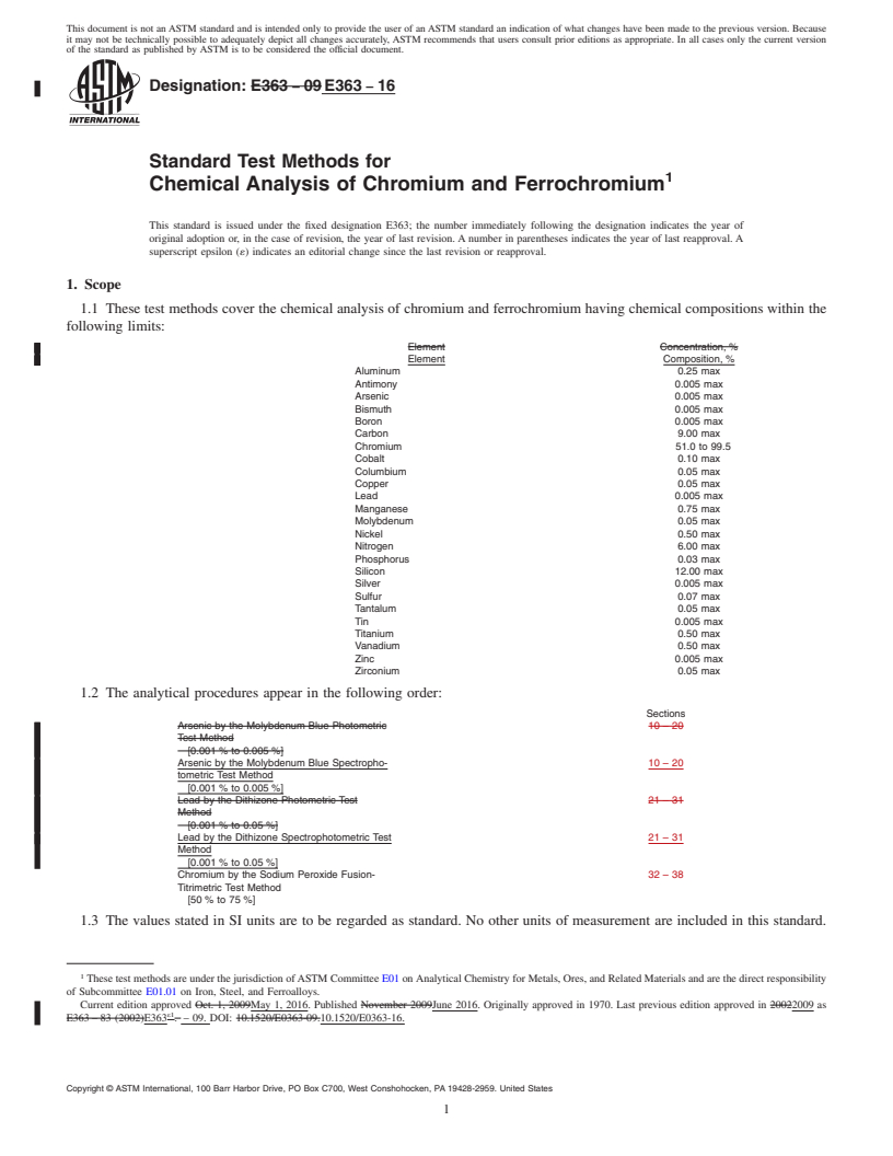 REDLINE ASTM E363-16 - Standard Test Methods for  Chemical Analysis of Chromium and Ferrochromium