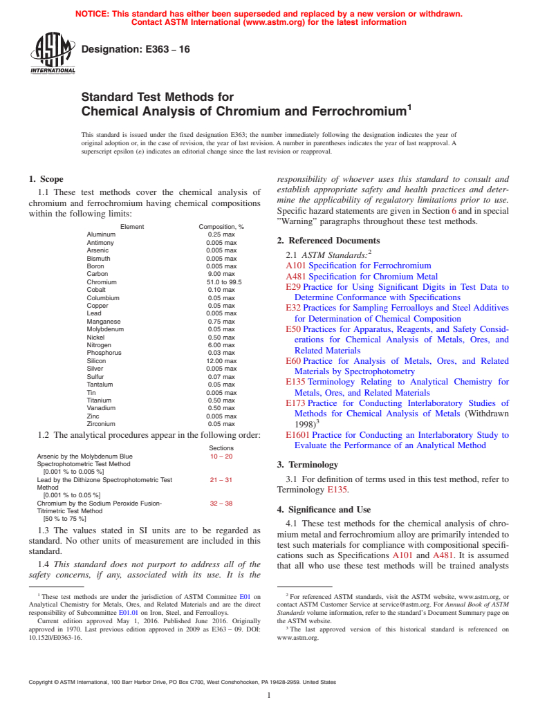 ASTM E363-16 - Standard Test Methods for  Chemical Analysis of Chromium and Ferrochromium