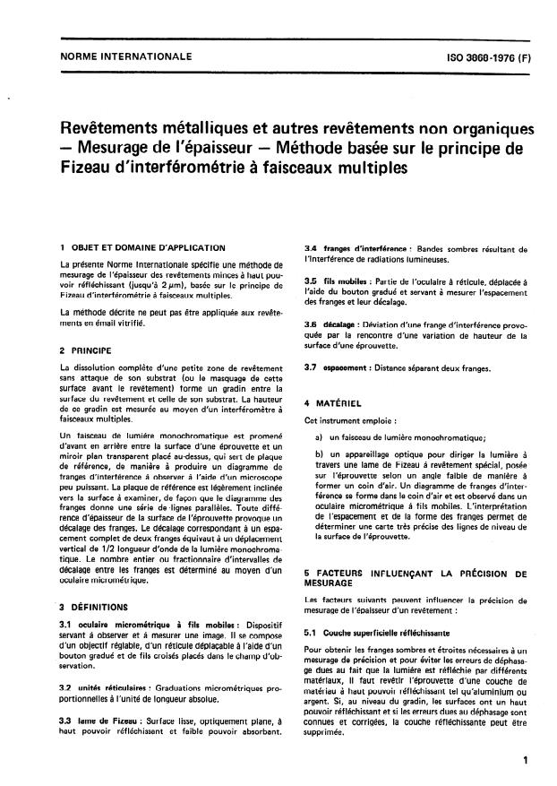 ISO 3868:1976 - Revetements métalliques et autres revetements non organiques -- Mesurage de l'épaisseur -- Méthode basée sur le principe de Fizeau d'interférométrie a faisceaux multiples