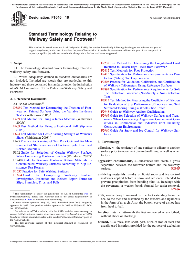 ASTM F1646-16 - Standard Terminology Relating to Walkway Safety and Footwear