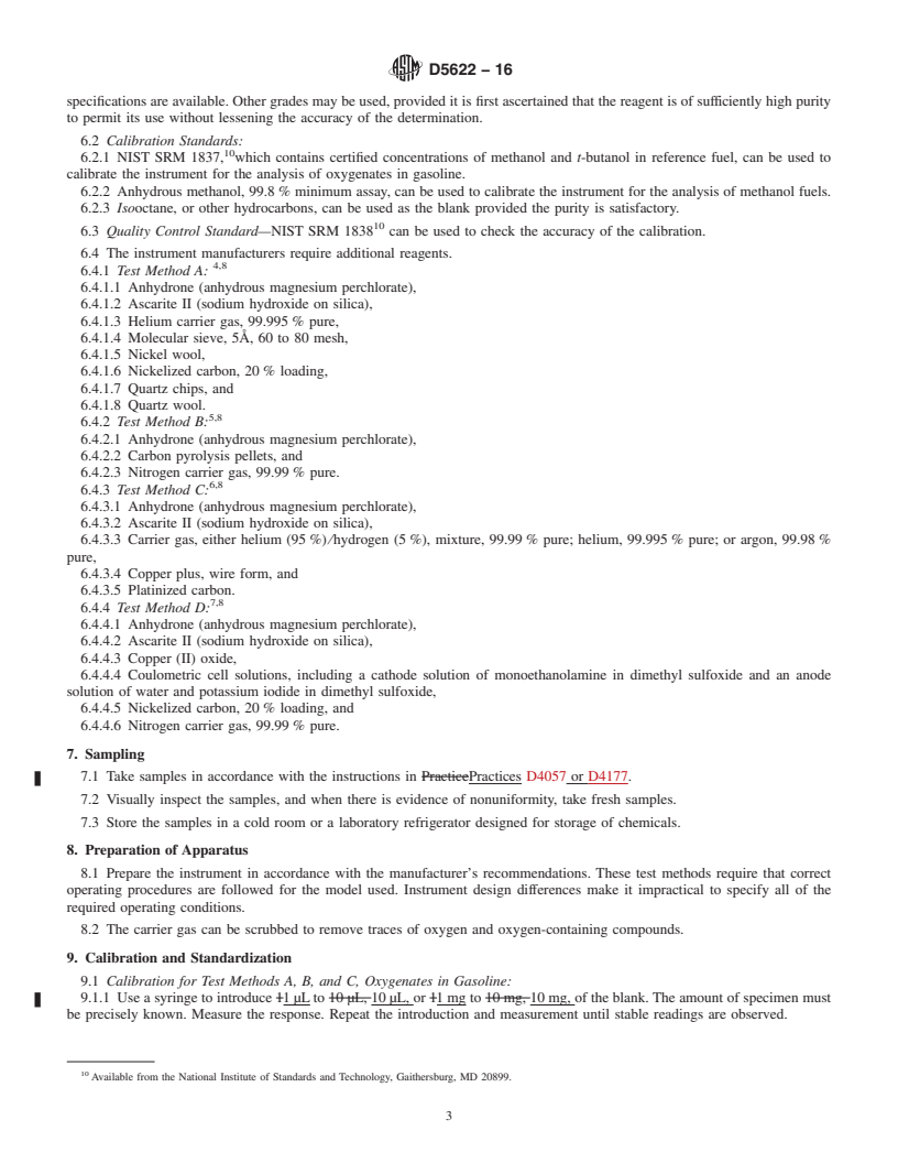 REDLINE ASTM D5622-16 - Standard Test Methods for  Determination of Total Oxygen in Gasoline and Methanol Fuels  by Reductive Pyrolysis