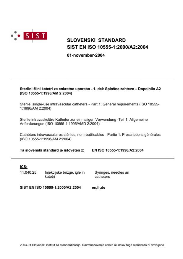 EN ISO 10555-1:2000/A2:2004