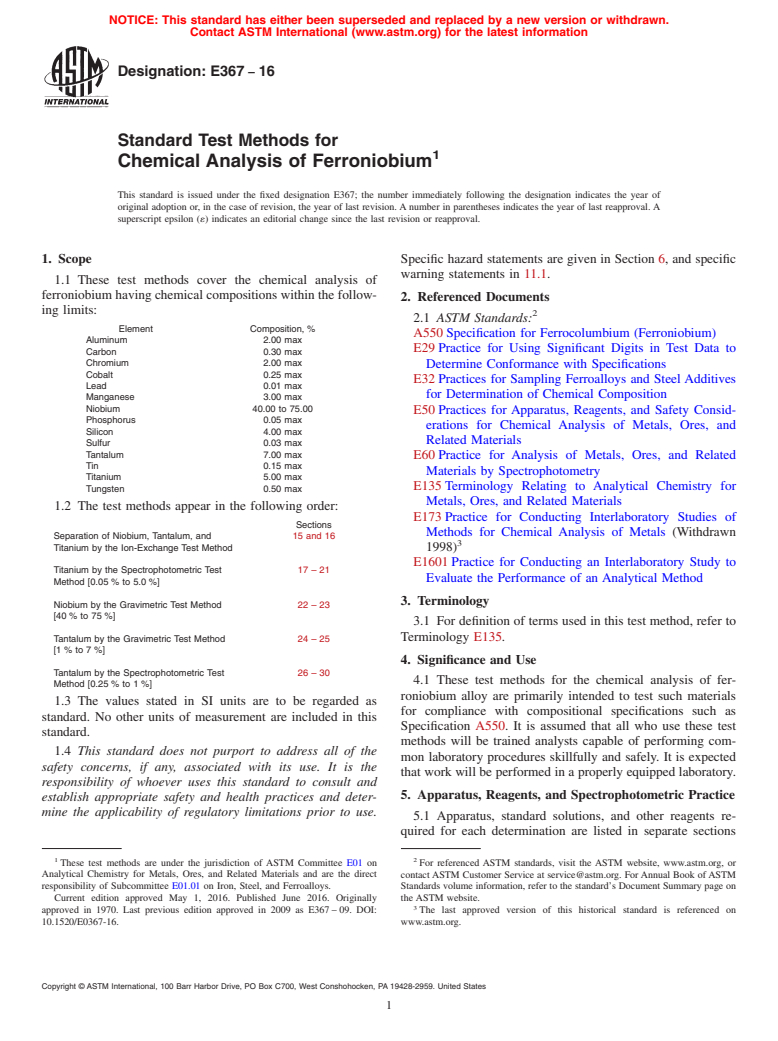 ASTM E367-16 - Standard Test Methods for  Chemical Analysis of Ferroniobium