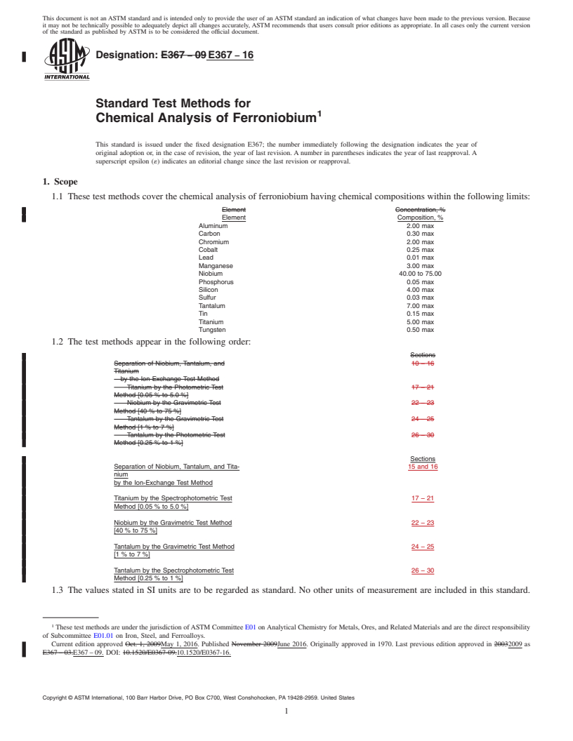 REDLINE ASTM E367-16 - Standard Test Methods for  Chemical Analysis of Ferroniobium