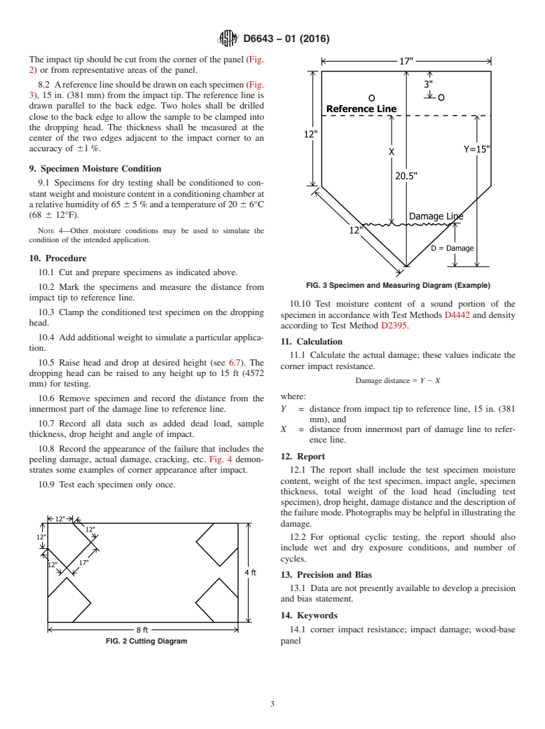 ASTM D6643-01(2016) - Standard Test Method for  Testing Wood-Base Panel Corner Impact Resistance