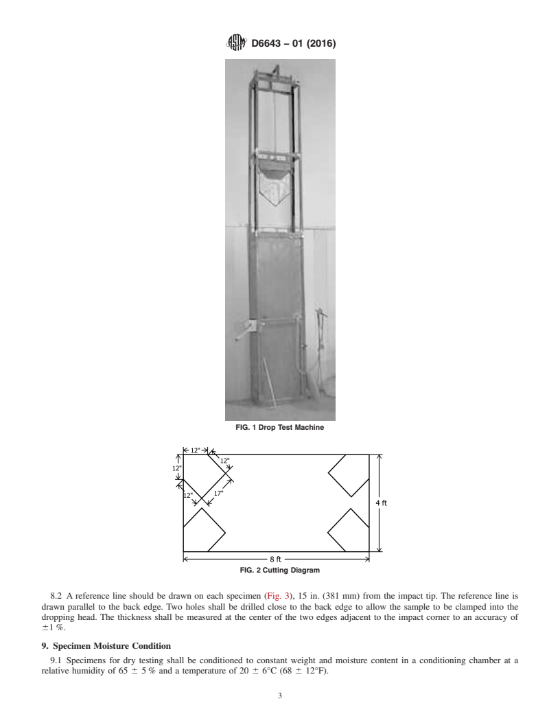 REDLINE ASTM D6643-01(2016) - Standard Test Method for  Testing Wood-Base Panel Corner Impact Resistance