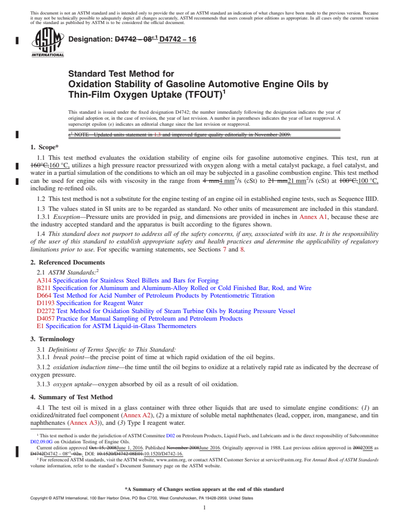 REDLINE ASTM D4742-16 - Standard Test Method for  Oxidation Stability of Gasoline Automotive Engine Oils by Thin-Film   Oxygen Uptake (TFOUT)