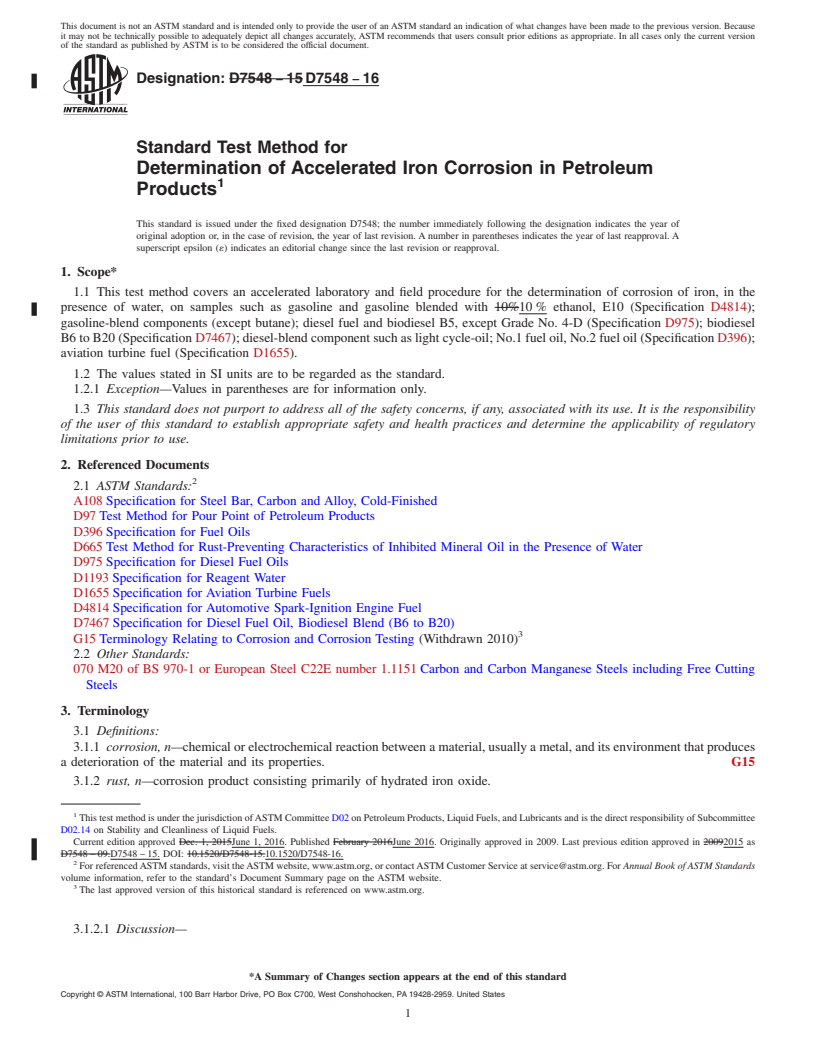 REDLINE ASTM D7548-16 - Standard Test Method for  Determination of Accelerated Iron Corrosion in Petroleum Products