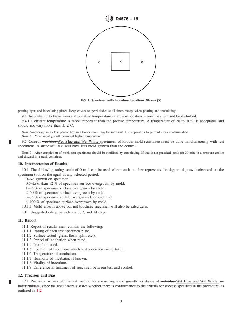 REDLINE ASTM D4576-16 - Standard Test Method for  Mold Growth Resistance of Wet Blue and Wet White