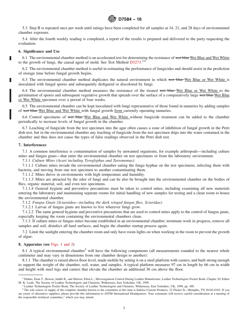 REDLINE ASTM D7584-16 - Standard Test Method for  Evaluating the Resistance of the Surface of Wet Blue and Wet  White to the Growth of Fungi in an Environmental Chamber