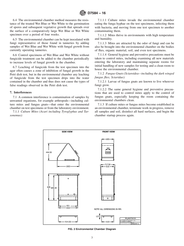 ASTM D7584-16 - Standard Test Method for  Evaluating the Resistance of the Surface of Wet Blue and Wet  White to the Growth of Fungi in an Environmental Chamber