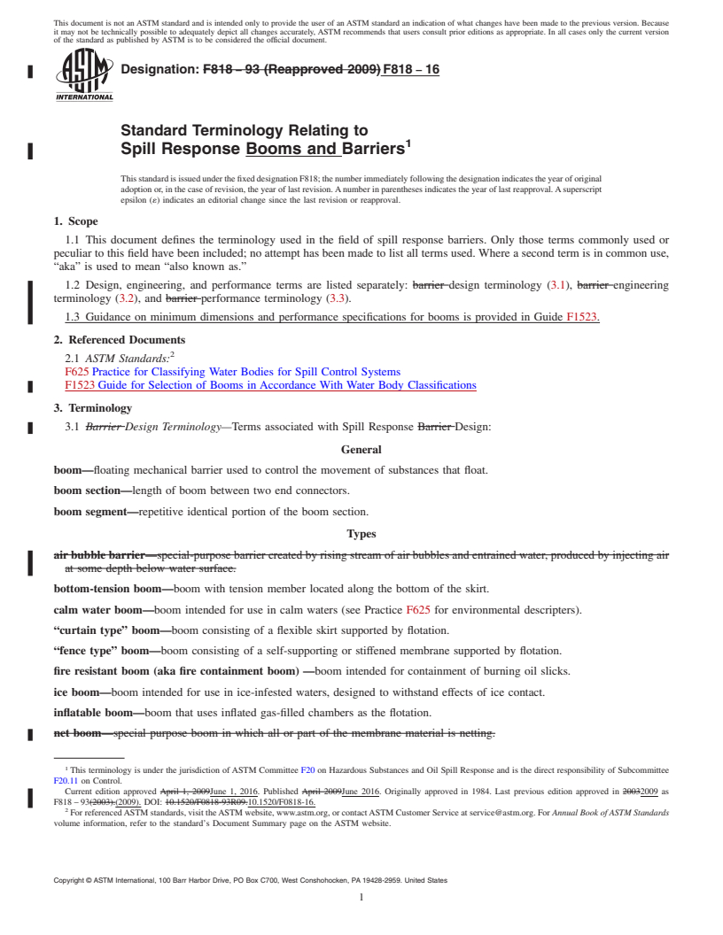 REDLINE ASTM F818-16 - Standard Terminology Relating to  Spill Response Booms and Barriers