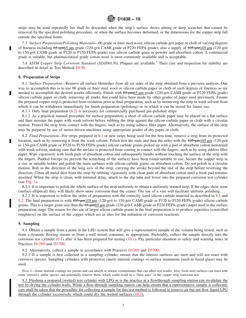 REDLINE ASTM D1838-16 - Standard Test Method for Copper Strip Corrosion by Liquefied Petroleum (LP) Gases