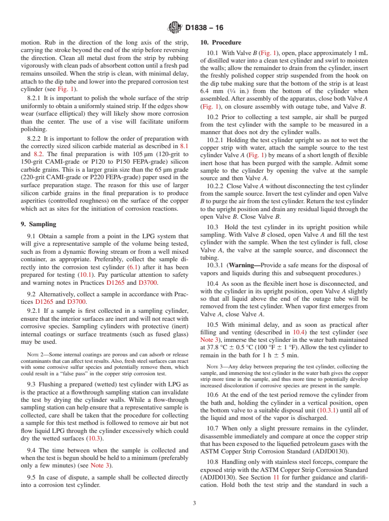 ASTM D1838-16 - Standard Test Method for Copper Strip Corrosion by Liquefied Petroleum (LP) Gases