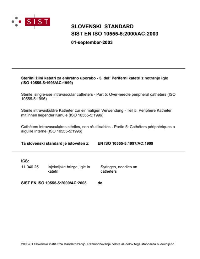 EN ISO 10555-5:2000/AC:2003
