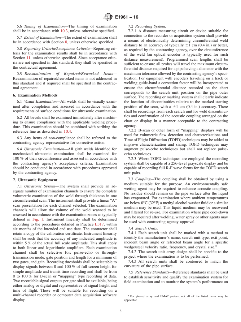 ASTM E1961-16 - Standard Practice for  Mechanized Ultrasonic Testing of Girth Welds Using Zonal Discrimination  with Focused Search Units