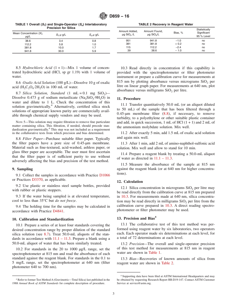 ASTM D859-16 - Standard Test Method for  Silica in Water